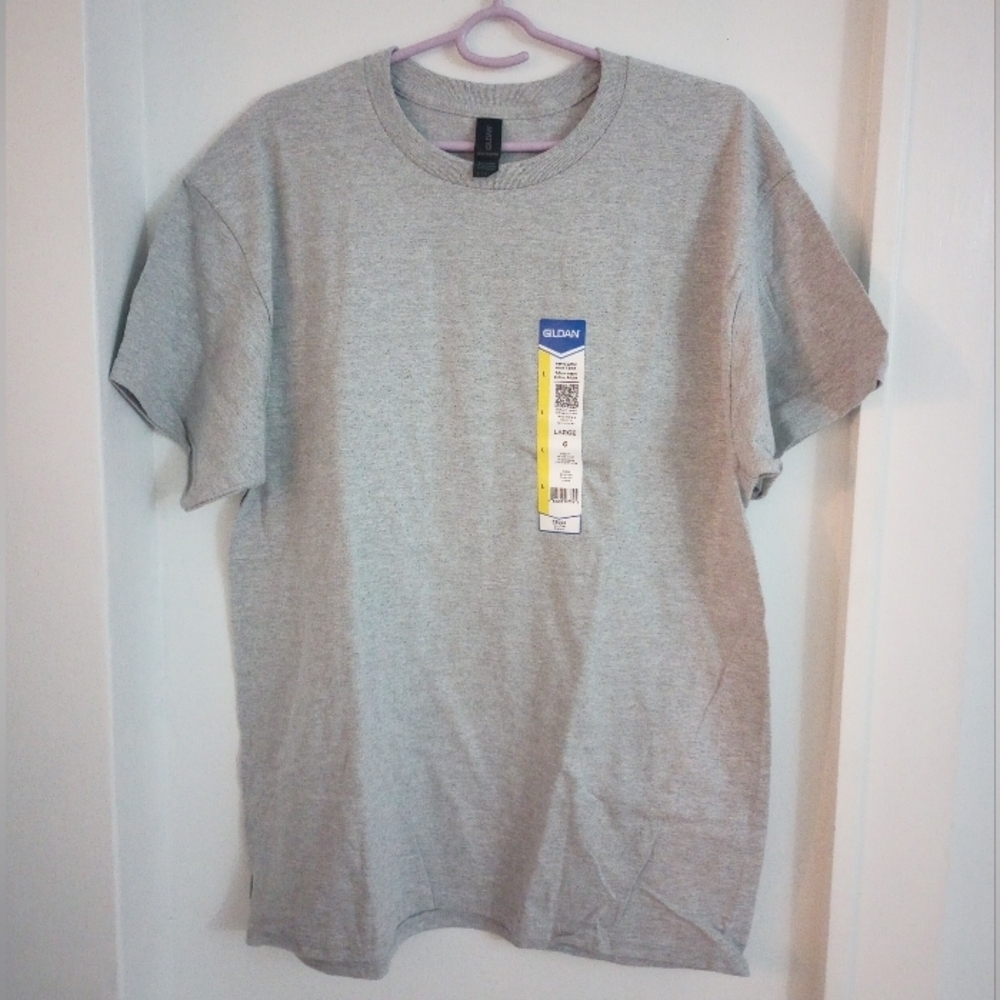 Gildan 90% Cotton Heather Gray Unisex Basic Short Sleeve T-Shirt Size Large